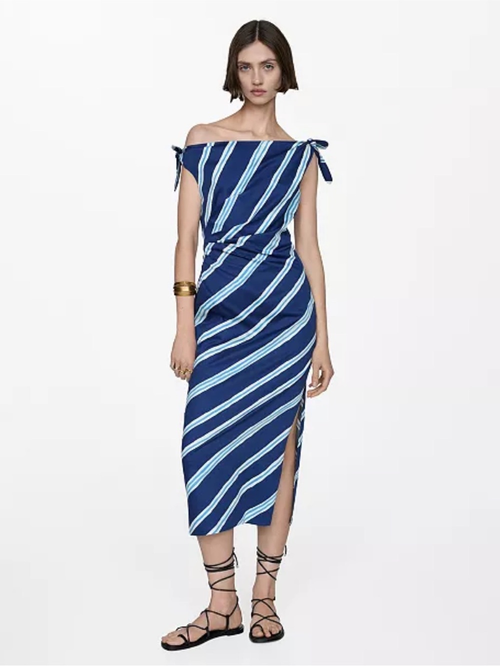 NWT MANGO MANGO Striped Dress Bare Shoulders Size M